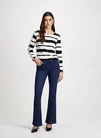 Stripe Print Top & Bootcut Jeans