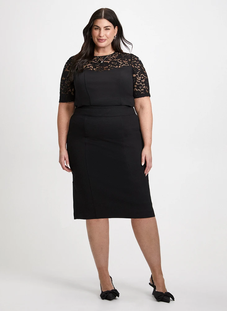 Illusion Neck Top & Pencil Skirt