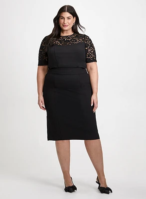 Illusion Neck Top & Pencil Skirt