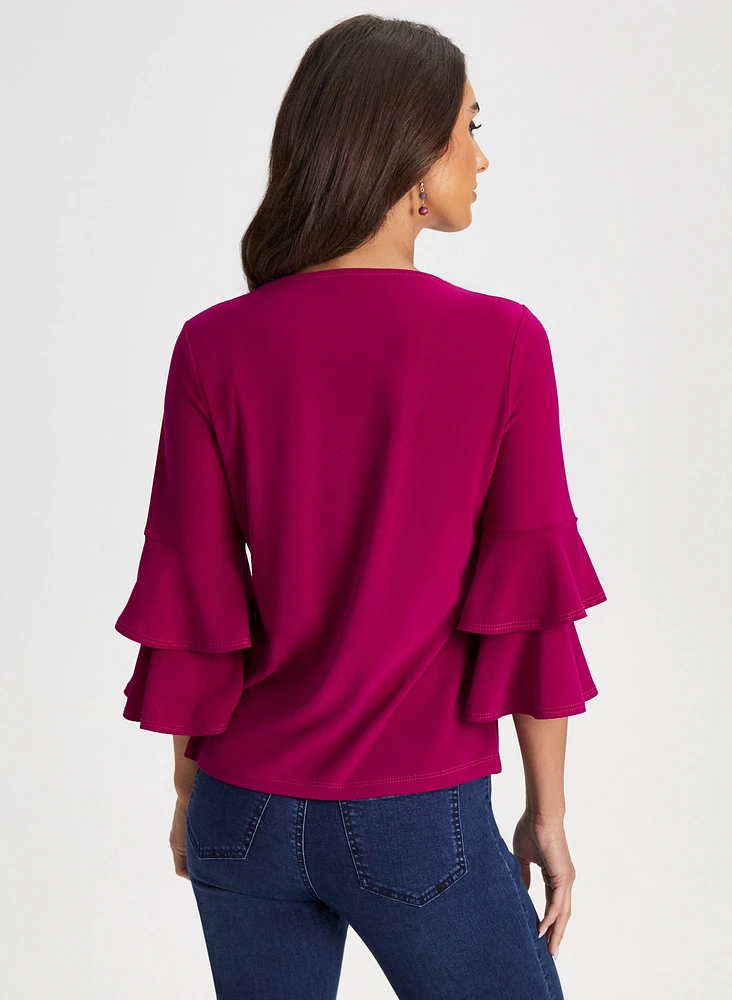 Ruffle Sleeve Keyhole Top