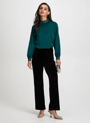 Satin Blouse & Wide Leg Pants