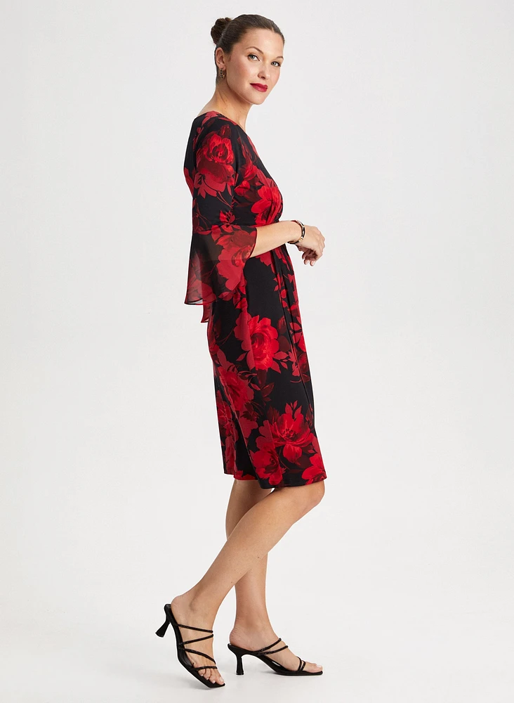 Flounce Sleeve Floral Dress