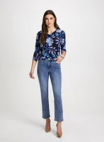 Floral Paisley Top & Button Hem Jeans