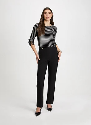 Lace Trim Stripe Motif Top & Straight Leg Pants