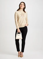 Snowflake Motif Sweater & Rhinestone Detail Jeans