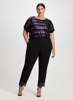 Striped Metallic Top & Lace Trim Pants