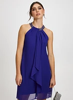 Beaded Neck Chiffon Dress