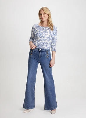 Ruched Side Top & Wide Leg Jeans