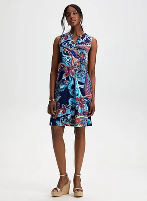 Split Neck Paisley Print Dress