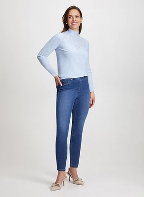 Rhinestone Motif Sweater & Slim Leg Jeans