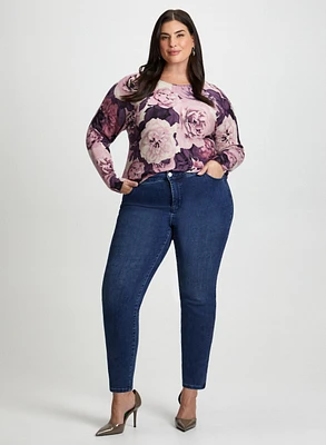 Floral Print Sweater & Slim Leg Jeans