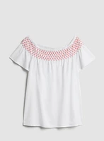 Embroidered Off-the-Shoulder Tee
