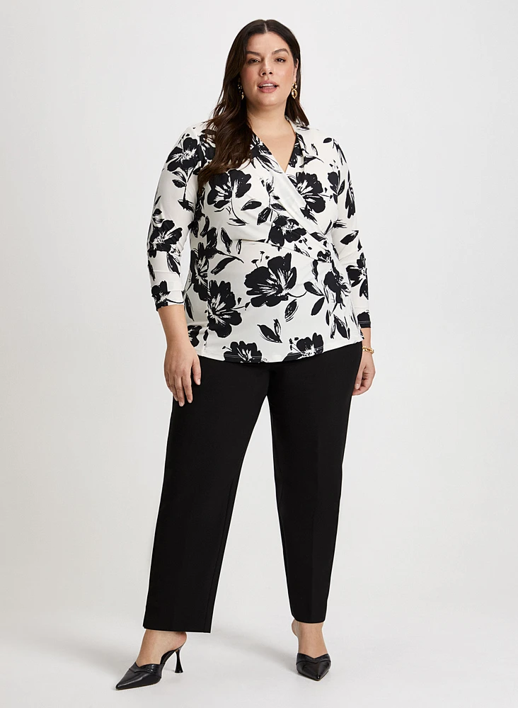 Floral Motif Top & Slim Leg Pants