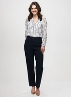 Floral Ruffle Neck Blouse & Straight Leg Pants