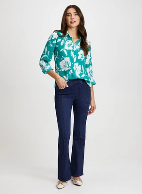 Floral Print Blouse & Pull-On Bootcut Jeans