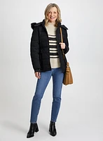 Stripe Print Sweater, Jeans & Vegan Suede Bag