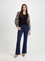 Paisley Mesh Sleeve Top & Bootcut Jeans