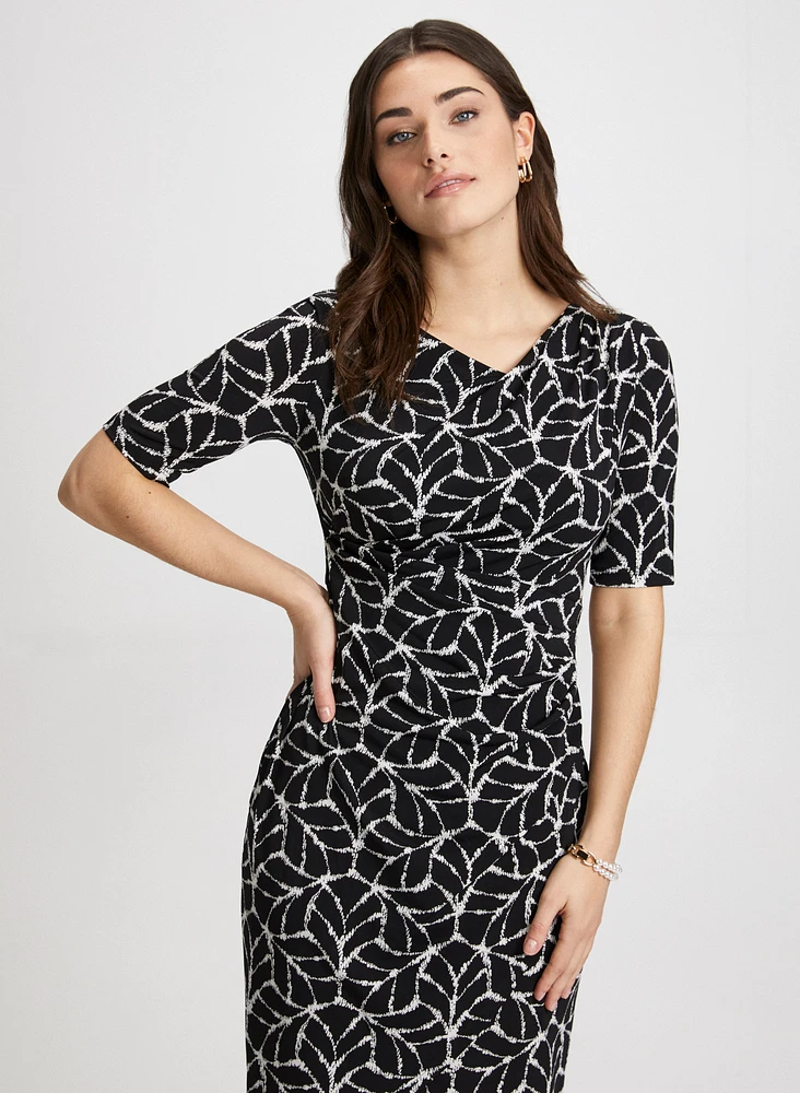 Leaf Print Asymmetric Neck Dress