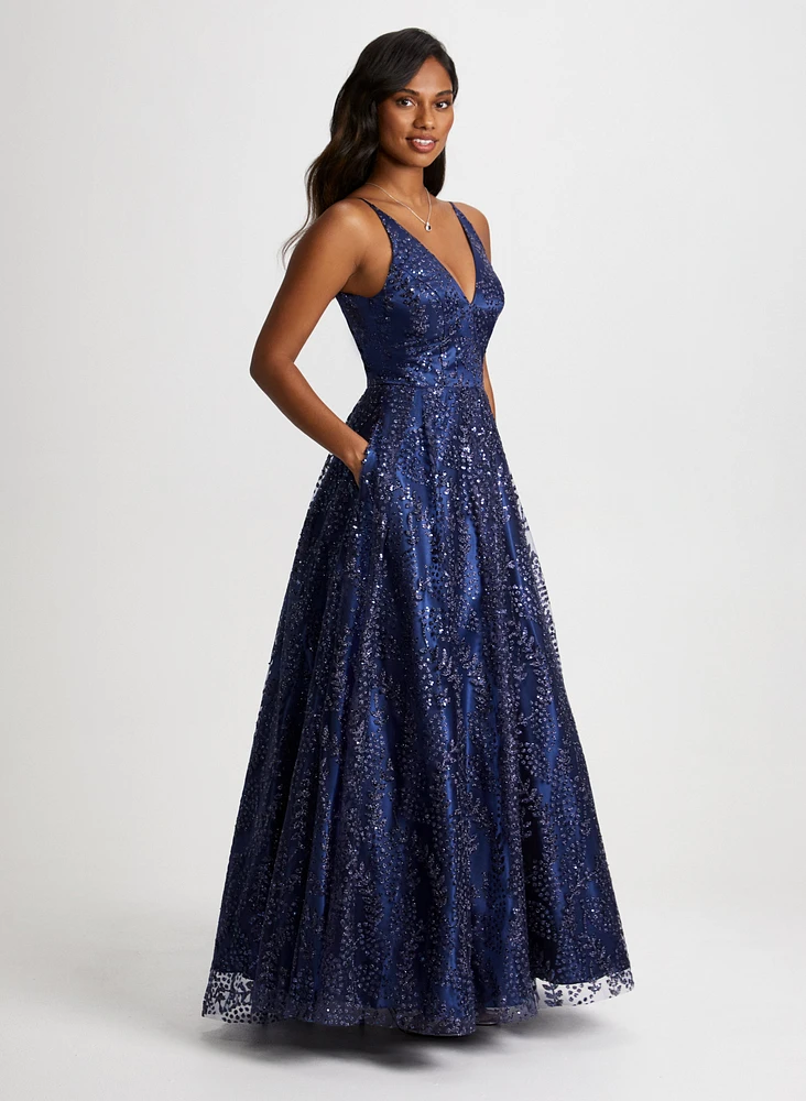 Robe longue à paillettes et poches