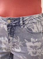 Palm Leaf Print Denim Capris