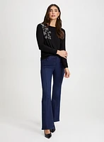 Rhinestone Detail Tee & Pull-On Bootcut Jeans