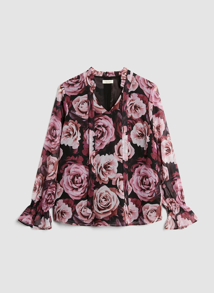 Split Neck Floral Print Top