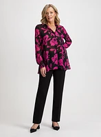 Floral Print Blouse & Straight Leg Pants