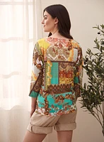 Haut à manches 3/4 et motif en patchwork
