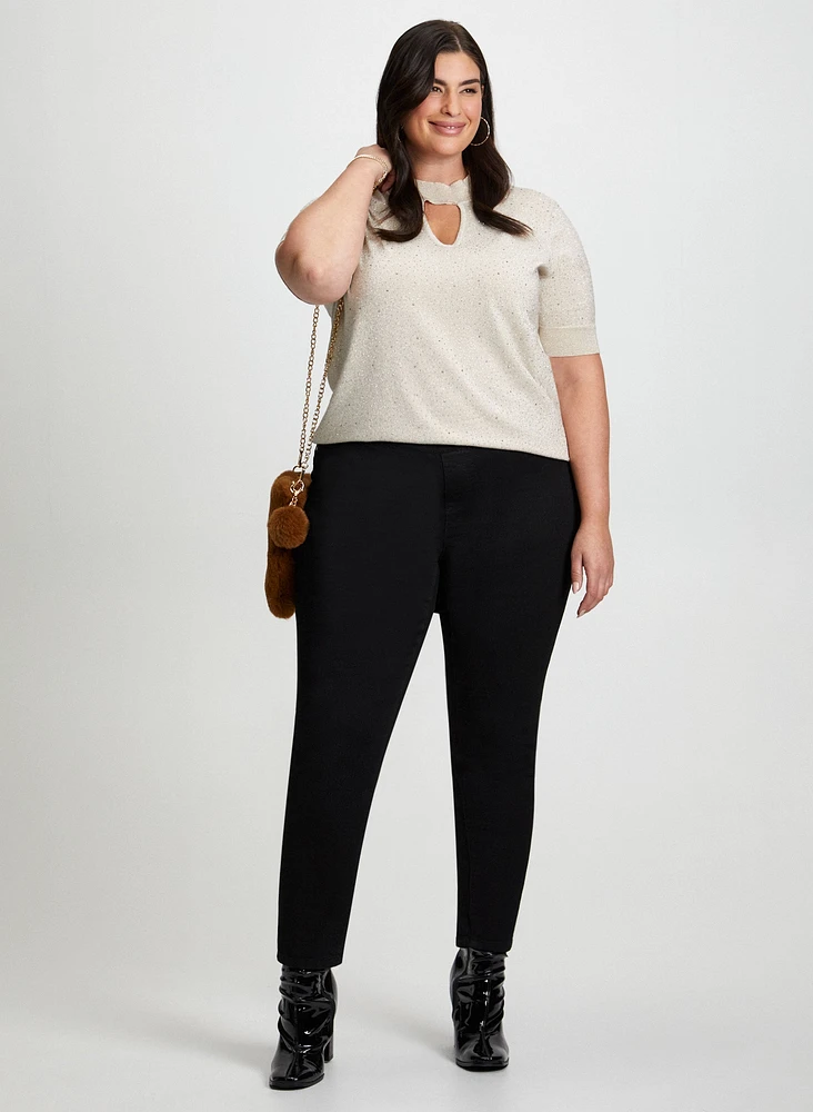 Front Keyhole Sweater & Slim Leg Jeans