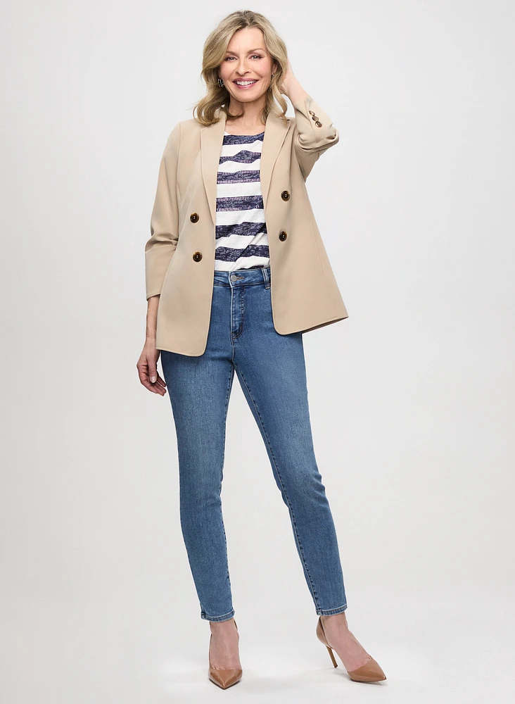 Decorative Button Jacket & Slim Leg Jeans