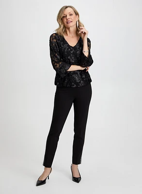 Floral Velour Top & Rhinestone Slit Pants