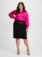 Chain Detail Pencil Skirt & Satin Blouse