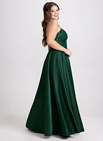 Sequin Detail Satin Gown