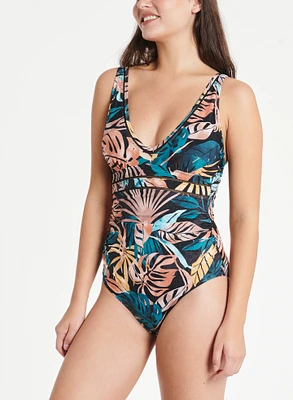 Leaf Print One-Piece Swimsuit