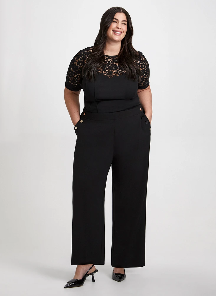 Illusion Neck Top & Modern Fit Wide Leg Pants