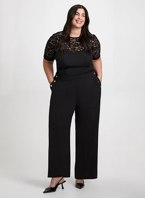 Illusion Neck Top & Modern Fit Wide Leg Pants