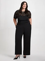 Illusion Neck Top & Modern Fit Wide Leg Pants