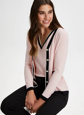 Pearl Button Two-Tone Cardigan