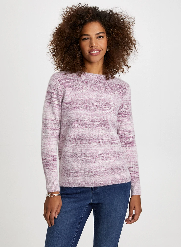 Pull rayé et pelucheux à manches longues