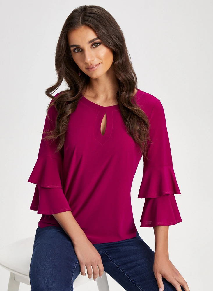 Ruffle Sleeve Keyhole Top