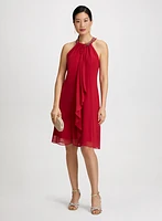 Cascading Ruffle Bead Neck Dress