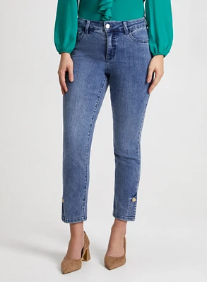 Button Hem Straight Leg Jeans