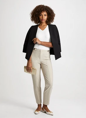 Collarless Jacket & Straight Leg Pants