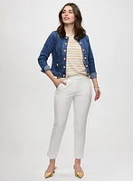 Button Trim Denim Jacket & Slim Leg Ankle Pants