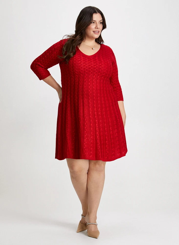 Cable Knit Dress & Stud Earrings