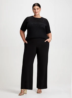 Rhinestone Motif Sweater & Wide Leg Pants