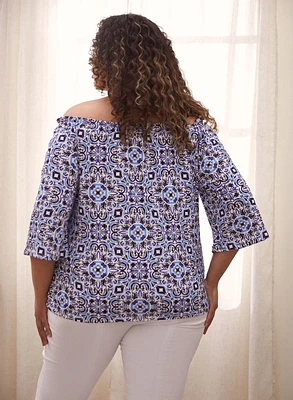 Tile Print Off-the-Shoulder Top