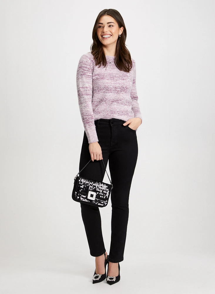 Gradient Motif Sweater & Rhinestone Detail Jeans