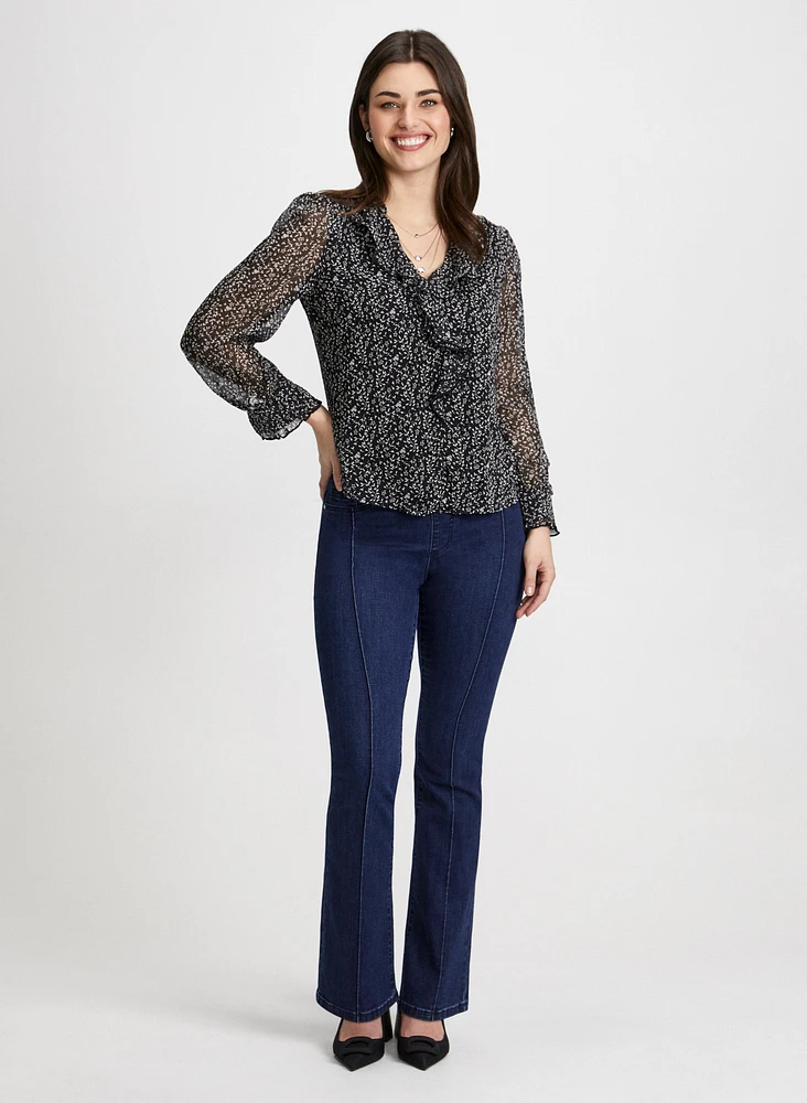 Leaf Print Blouse & Bootcut Jeans