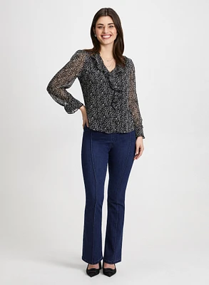 Leaf Print Blouse & Bootcut Jeans